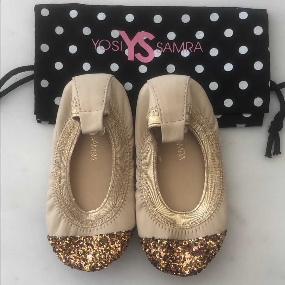 Yosi Samra kids Gold Glitter Ballet Flats